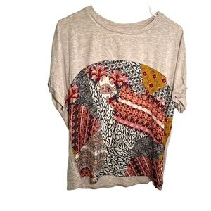 Truself Mixed Media Blouse Beige Geometric